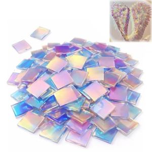 NOBLELYN 50pcs Rainbow Iridescent Mosaic Tiles Acrylic Dual Tone Surface Holographic Mosaic Pieces Smooth Edges Mosaic Squares Mosaic Art