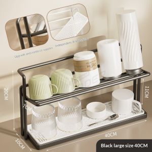 LODER Double Layer Cup Holder Rack Kitchen Countertop Mug Glass Drying Rack Organizer Storage