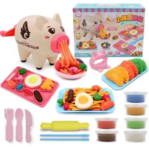 Cute Pig Noodles Dumplings Maker 3D Clay Mold Tool Set DIY Non Toxic Plasticine Modeling Pretend Play Toy for Kids