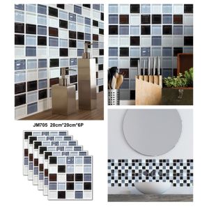 6 PCS 20x20cm Plane smooth Tile Stickers Waterproof Wall Sticker Self-adhesive Mosaic Sticker Wall Home Bathroom Kitchen