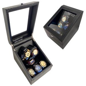 [BH 24T] Hộp Đồng Hồ Cơ 6 Xoay + 6 Tĩnh Vỏ Da Vân Nổi Có Đèn LED - Hộp Tích Cót Lên Dây Cho Đồng Hồ Tự Động Cao Cấp W187