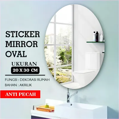 [COD] 2PCS 30x20cm Kaca Cermin Oval Anti Pecah Cermin Dinding Dekorasi Rumah Kamar Tidur Include Double Tape Foam Siap Pakai