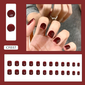 [SERI CF] 24 Pcs Kuku Palsu Pendek dan Panjang Tahan Air Fake Nails Art 3d Free Lem Cair