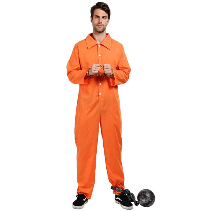 Men’s Prisoner Costume Halloween Jailbird Inmate Jumpsuit | Lazada