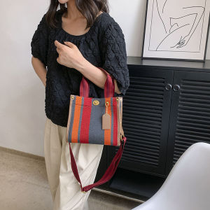 Womens cross-border European-style fashion tote bag high-end design trendy fabric with stripes versatile shoulder bag and crossbody bag