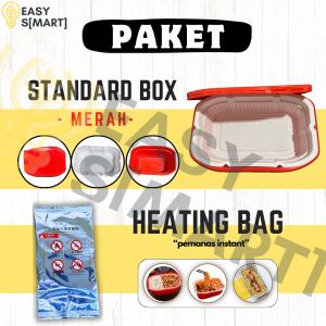 PAKET Kotak Makan Traveling/Kotak Makan Pemanas instan+Self Heating Bag - Standard Merah Tanpa Sekat