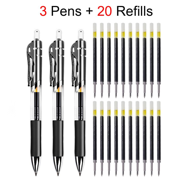 3 Pens And 20 Refills Gel Pens Set 0.5 mm Ballpen Stationery Sign Pen ...