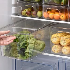 Refrigerator Crisper Transparent Rectangular Refrigerator Organizer Food Storage Box with Handle for Kitchen Food Vegatables Fruits Storage