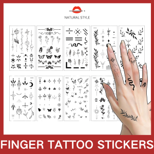 NATURAL STYLE 10 PCS Finger Tattoo Stickers Waterproof Mosaic Leaf Snake Moon Pattern Temporary Tattoo Black Small Henna Fake Tattoo Hand