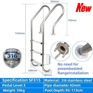 Swimming Pool Ladder 3 Steps Heavy Duty Non Slip Anti Skid 316 Stainless Steel Pool Equipment Household Safety Launch Ladder Handrail Commercial Ladder