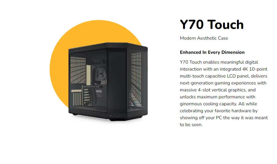 HYTE Y70 Touch Dual Chamber Mid-Tower ATX Case with Integrated LCD  Touchscreen