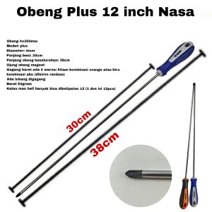 Obeng Plus 12 inch Nasa Diameter 4mm Panjang Besi 30cm Magnet Gagang Karet