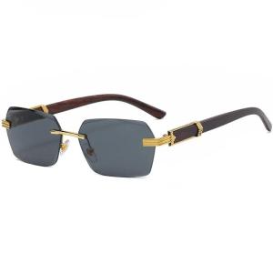 Wood-Grain Frame Metal Sunglasses Irregular Cut Edge Square-Shaped High-End Fashion for Men And Women 2026 Trendy Wear