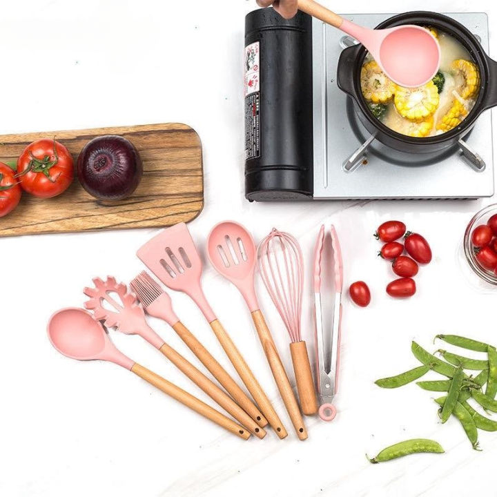 freemarketshop%20New%2012%20Pcs%20Wooden%20+%20Silicone%20Kitchen%20Utensils%20/%20Cooking%20Tools%20Set%20Kitchen%20Cooking%20Tools%20Stand%20Kitchenware%20Spatula%20Silicone%20Kitchen%20Utensils%20Set%20With%20Wooden%20Handles%20Heat%20Resistant%20-30%20to%20230%20C.%20-%20Image%205