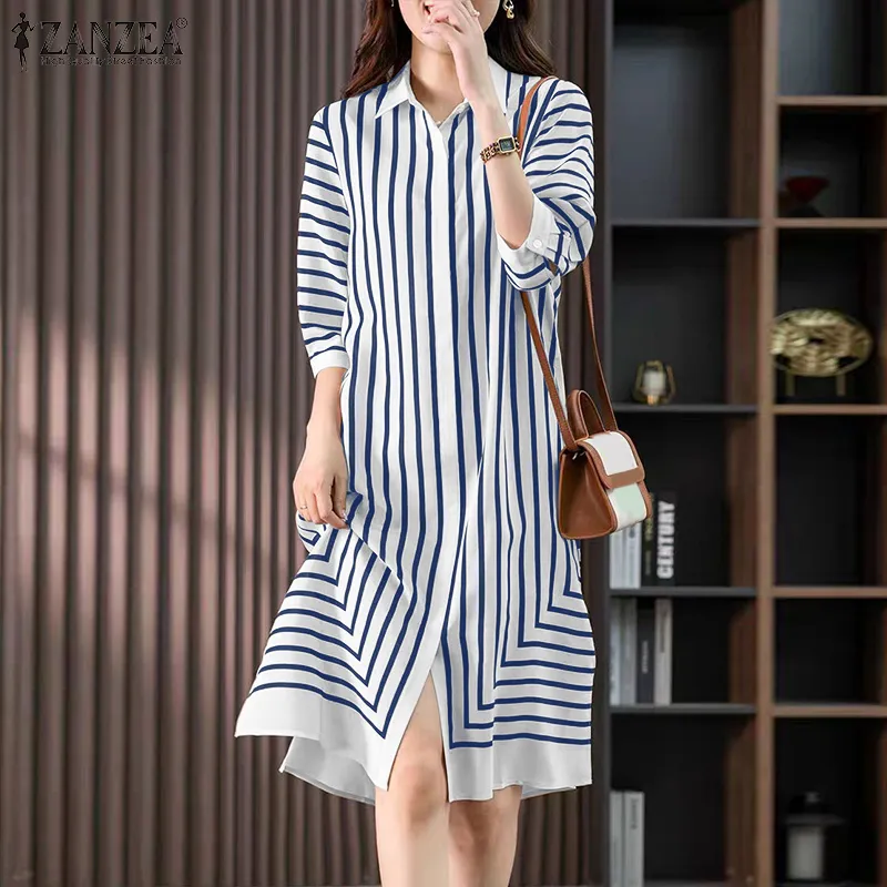 Striped Shirt Dress Striped Dress Short 100% Cotton White Stripe
