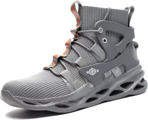 SK Mens Safety Shoes Steel Toe Cap Work Boots Safety Protective Shoes Fashion High Top Anti-smashing Anti-piercing