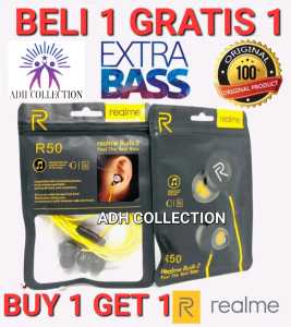 ( BELI 1 GRATIS 1 ) HEADSET REALME R50 BUDS 2 PLUS STEREO BASS / EARPHONE HANDSFREE SUPER BASS.