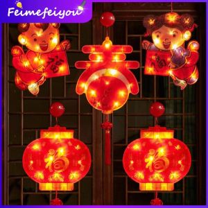 cny decoration 2023 led lantern wall light chinese new year decorations 2023 中国新年春节装饰灯笼 two sides double patterns fairy lights door home decor spring fesitival decoration Welcome to the God of Wealth with suction cup 3AAA battery