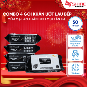 Combo 4 Gói Khăn Ướt Lau Bếp Đa Năng Không Độc Hại Shine Giấy Lau Nhà Bếp bát Đĩa Cốc Chén An Toàn Cho Da Vệ Sinh