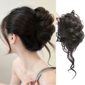 BAIXL Ball Head Wig Synthetic Hair Bun Bride Hairpiece Fake Hair Messy Curly Chignon Stylish Ponytail Extensions Claw Clip Hair Bun for Women