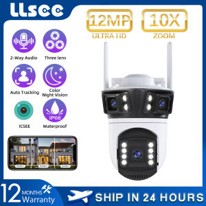 LLSEE ICSEE 12MP 6K Wireless WiFi Camera Three lens Full HD CCTV Color Night Vision Waterproof Outdoor CCTV 360 PTZ Automatic Tracking Security Camera Wireless WiFi