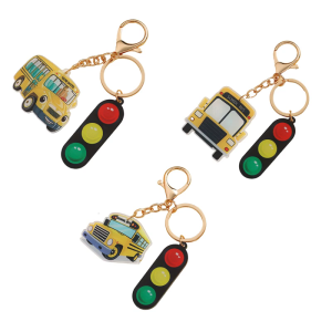 Traffic Light School Bus Keychain Handbags Backpacks Charm Accessories School Bus Keychain CharmValentines Day Gifts