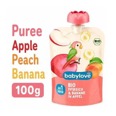 BabyLove Organic Pouch Puree Apple Peach Banana for Age 1+ Vegan 100g