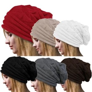 BETTERFORM Casual Striped Skullies Wool Knitted Women Caps Beanie Crochet Hat