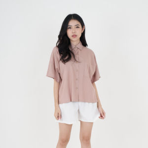 QUEENTIN Kemeja Wanita Casual 0624 Katun Tenzel Primacool Polos Lengan Pendek