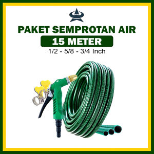 GEMUK Selang Air Cuci Motor 15 Meter 1/2 5/8 3/4 Inch Sepaket Selang Air Hijau Anti Lumut Dengan Semprotan Nozzle Selang Air Cuci Mobil Selang Air Taman Selang Air Tebal