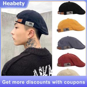 【Heabety】 2025 New Mens Vintage Linen Fashion Hip Hop Solid Beret Side Label Womens Hat Vintage Beanie Crowd Style Sun Beret
