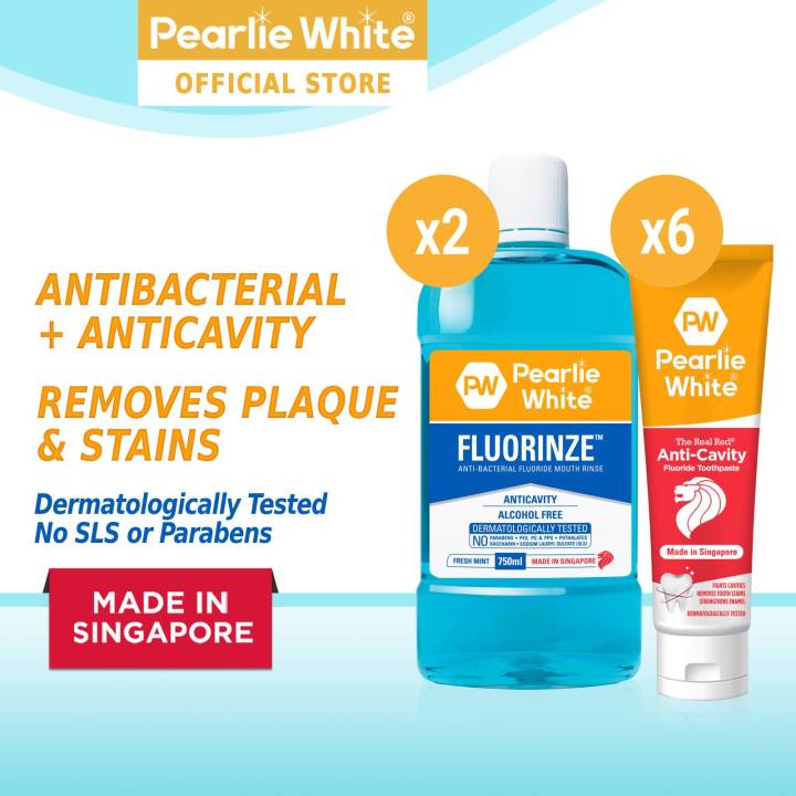 Pearlie White Real Red Anti-Cavity Toothpaste 138gm x 6 + Fluorinze ...
