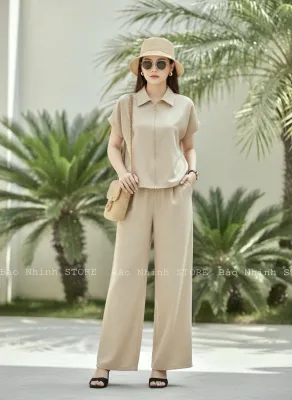 Sét đồ bộ vải đũi vân mây cao cấp - khoá kéo áo tiện lợi - quần ống xuông áo cổ bẻ - thanh lịch - trẻ trung phù hợp với mọi lứa tuổi