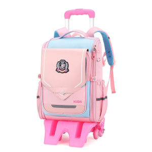 British Style Trolley School Bag for Primary School Students 1 to 6 Grade-level Trolley School Bag for Elementary Students Ultra-light Detachable Waterproof Stair-climbing