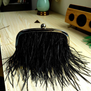 2024 Spring new French fashion trendy brand tassel feather evening show shoulder handbag crossbody ostrich feather bag