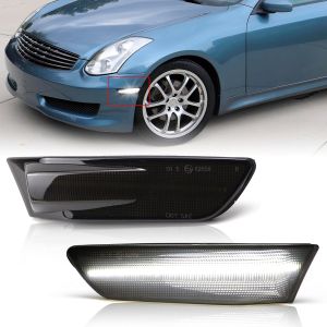 Smoked White LED Side Marker Lights for Infiniti G35 Coupe Skyline V35 2 Door 2003-2007 Front Bumper Fender Corner Day Running Lights