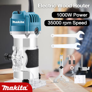 Makita 1000W Woodworking Trimming Machine Slotting Planer Original Carpenter Carpentry Tools Set Wood Router Power Plunge Bit Trimmer Machine Electric Palm Tools