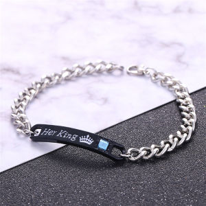 BESFOME His And Her "Her King His Queen" Alloy Fashion Couple Lover Bracelet Bangles Personalized Men Women