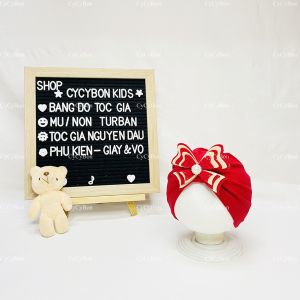 CÓ NHIỀU MẪU Mũ Nón Turban Cho Bé Gái Thun Nhiều Màu Đính Nơ Cánh Bướm Đỏ