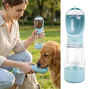 LUZMAR 3 in 1 Dog Water Dispenser 400ml with Poop Bag Container Dog Food Bottle Portable Pet Food Dispenser Travel Use