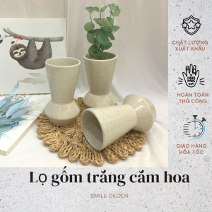 Bình gốm trắng cắm hoa miệng loe Smile Decor độc đáo cho hoa lay ơn  cành mai  đào