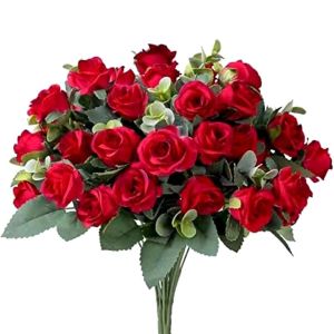 SWIFTTIDE 5 Forks 30CM Wedding Ornament Party Supplies Lifelike Flowers Floral Arrangement Artificial Eucalyptus Rose Simulation Plants Leaves