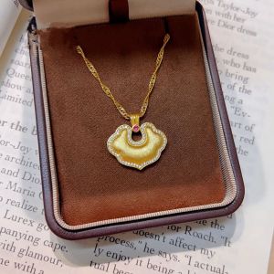 New Ancient Gold-Plated Diamond-Studded Brushed Ruyi Lock Pendant for Women Light Luxury and High-End Feel 2025 New Fashion All-Matching