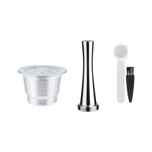 1/2Pcs Refillable Pod Reutilizable Stainless Steel Reusable Pod Coffee Pod Coffee Tamper Spoon Cleaning Brush