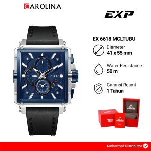 Jam Tangan Pria Expedition Chronograph EXP EX 6618 MCLTUBU Blue Dial Black Leather Strap