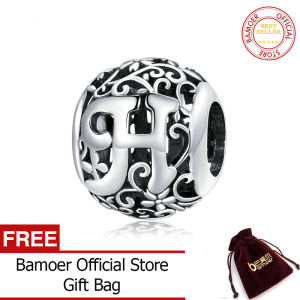 BAMOER ตัวอักษรลูกปัดกลมเงิน925เครื่องประดับวินเทจชื่อปรับแต่งได้สำหรับสร้อยข้อมือเงิน DIY เครื่องประดับทำ SCC1444