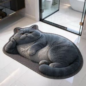 C52344 Diatomaceous Earth 3D Cat Floor Mat Realistic 40×60CM Bathroom Carpet Cute Washable Bedroom Door Rug Home Decor