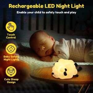 FDYRU Three Level Silicone Lamb Night Light Dimmable Touch Sensor LED Sheep Night Lamp Creative Timer Function Sheep Induction Bedlight Child Holiday Gift