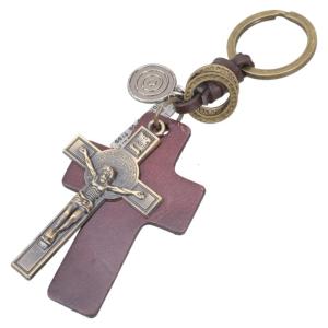 Thủ công chất liệu da PU cây thánh giá Christian Keychain Tôn Giáo Mặt dây chuyền vòng đeo chìa khoá cho kiểu Punk cho nam hợp kim kẽm Móc treo chìa khóa