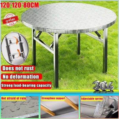 【Damage Compensation】304 Stainless Steel Folding Table Round Table 80/100/120CM Bearing 1000KG Foldable Dining Portable Table Collapsible Square Table